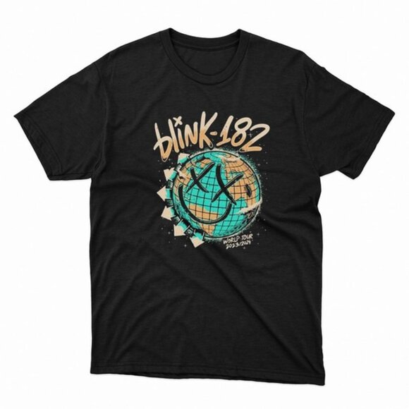 Blink 182 Smiley World Tour 2024 T-Shirt Punk Rock Band Graphic Concert Tee 140 - Picture 1 of 5